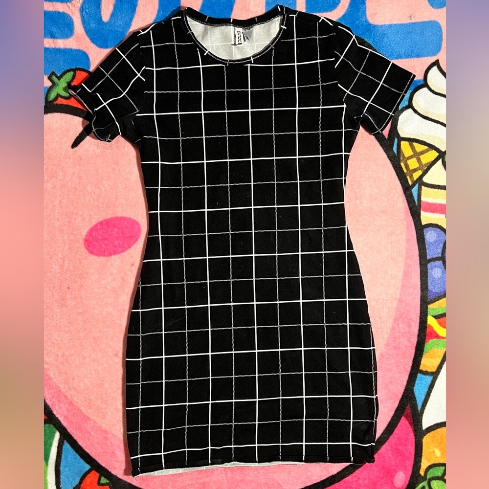 H&M Grid Print Black Bodycon Dress